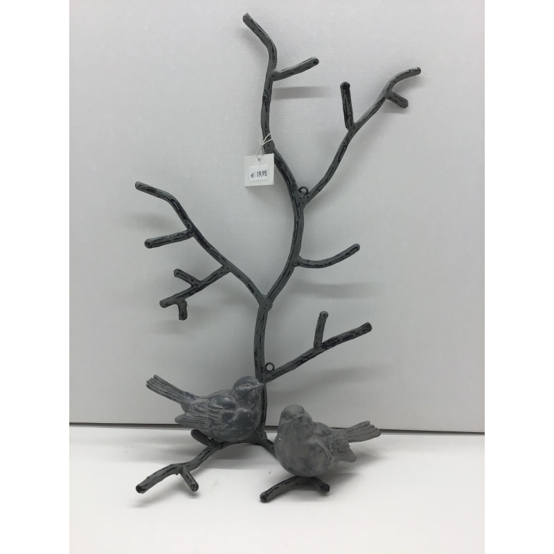 muurdeco tak grijs 2 vogel 19x34