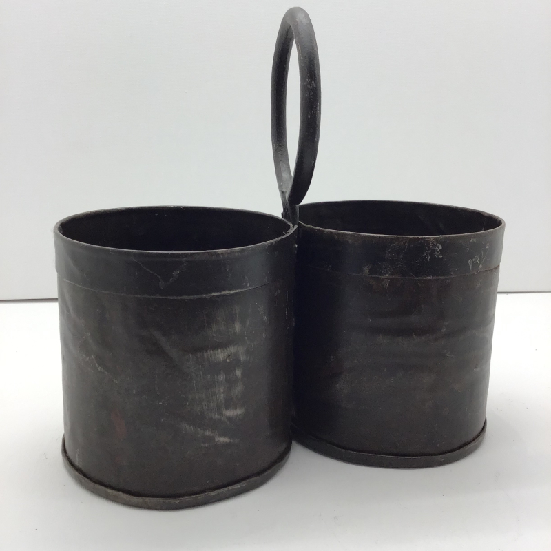 pot dubbel met hanger metaal bruin vintage 22x8x20