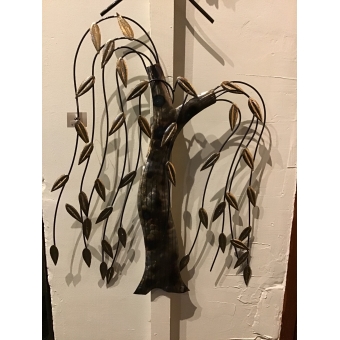 muurdecoratie boom treugwilg metaal met tonen van goud 60 hoog 46 breed