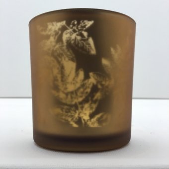 windlicht glas bruin goud blad 6x8