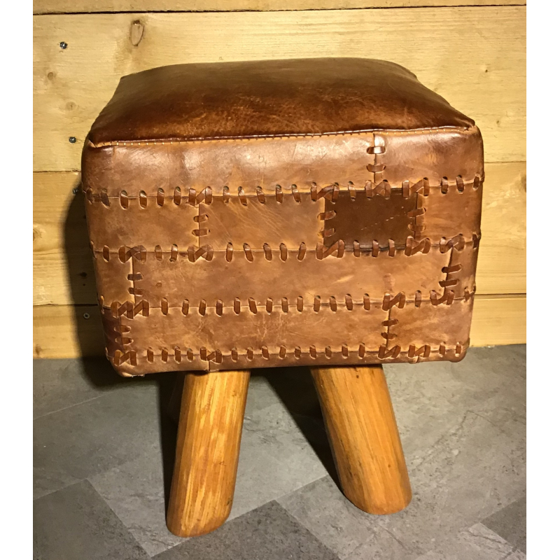 Poef runderleder 34x34cm 43cm hoog