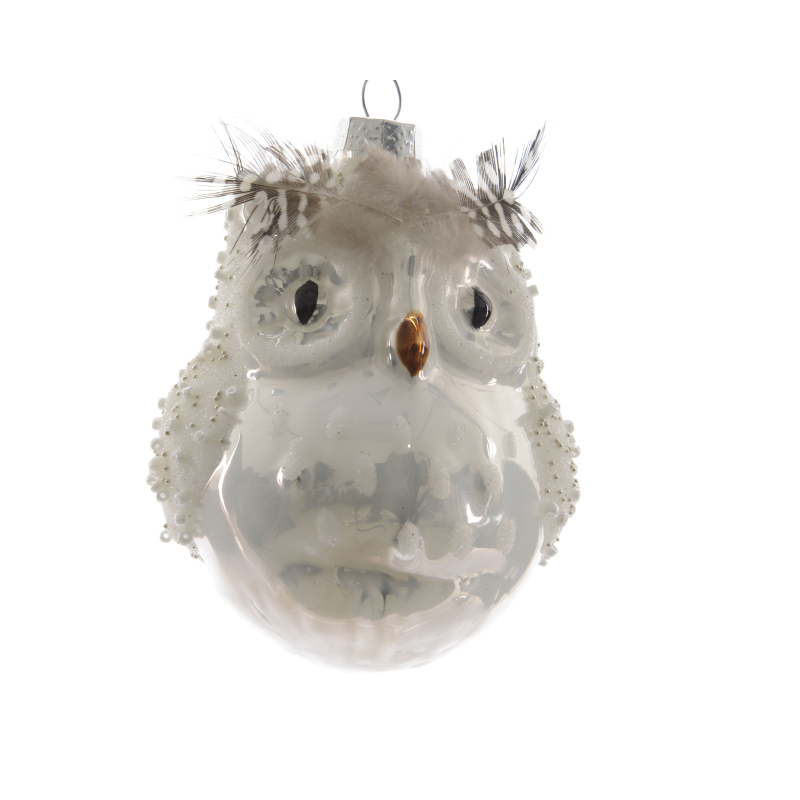 uil glas veer kralen winterwit 10cm