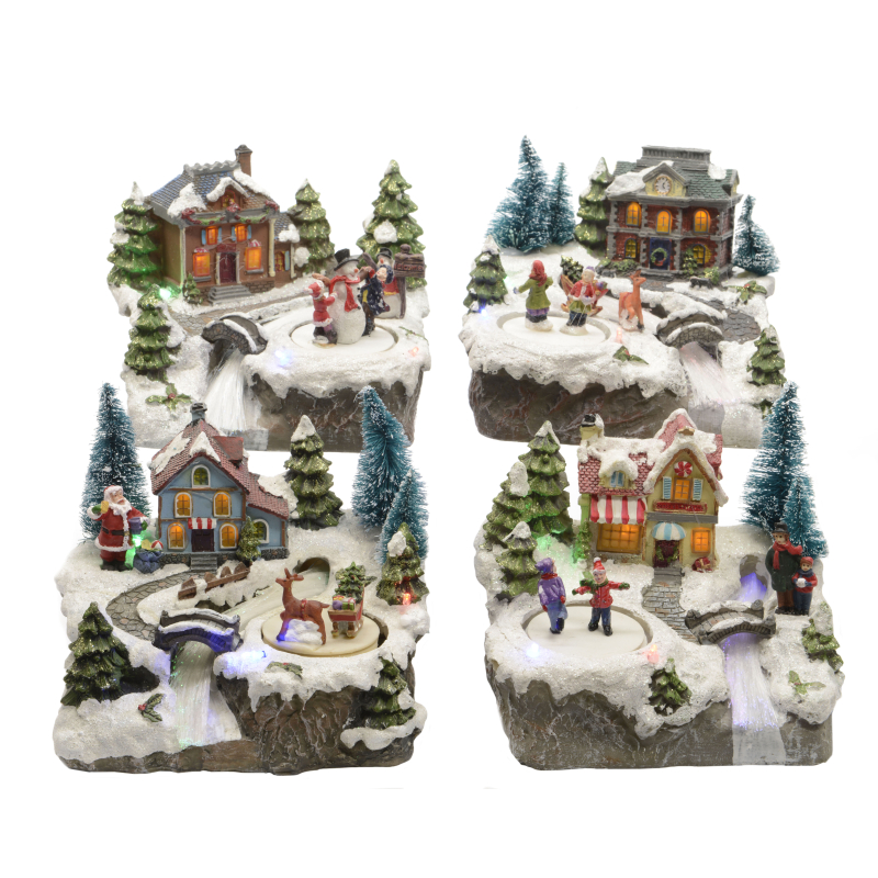 kersthuisje led fiberoptisch 4ass  19x16x15cm