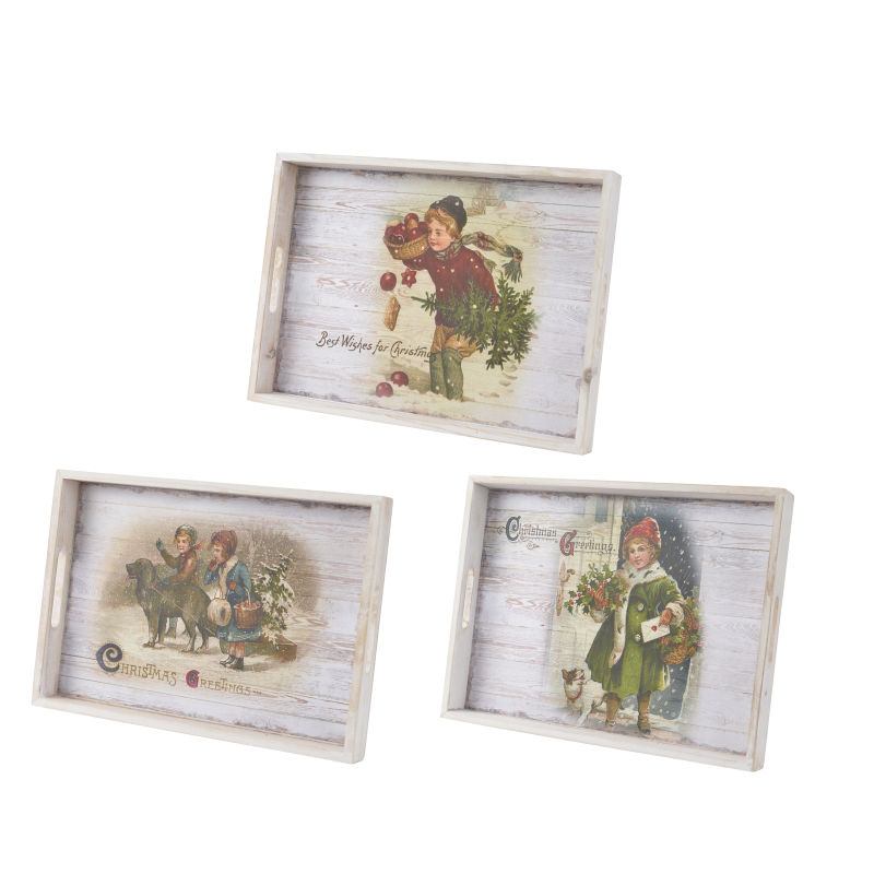 dienblad vuurhout opdruk kerst off-white 26x37x3.5CM 