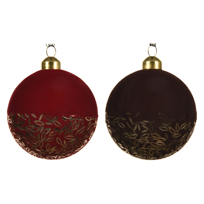 kerstbal glas flock 8cm rood/paars