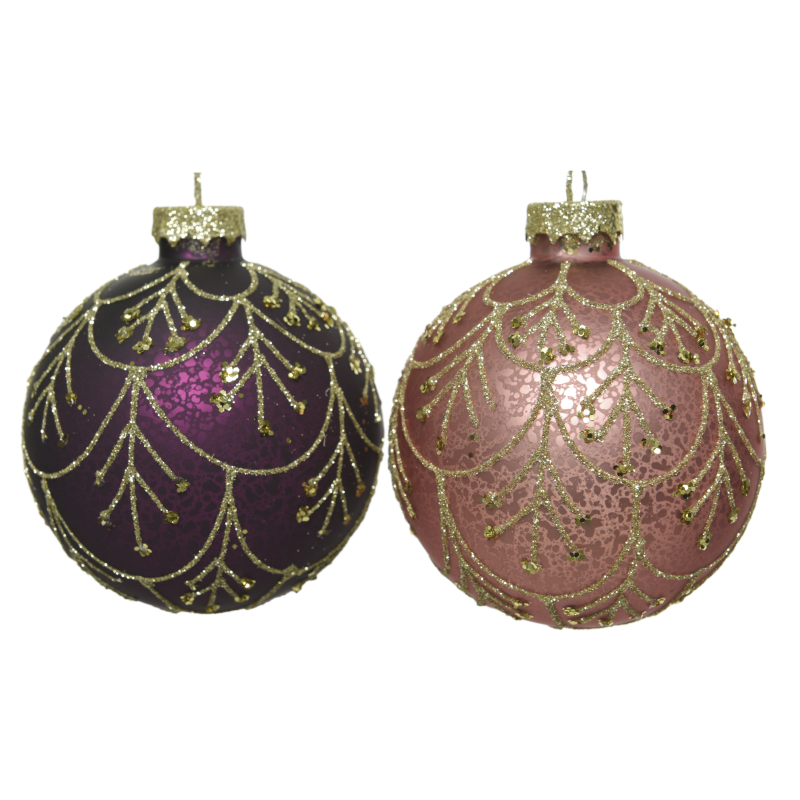 kerstbal glas glitter strik 8cm