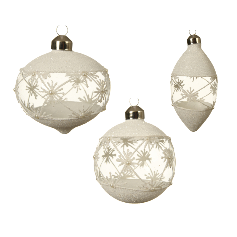 kerstbal glas sneeuwvlok wit assortiment