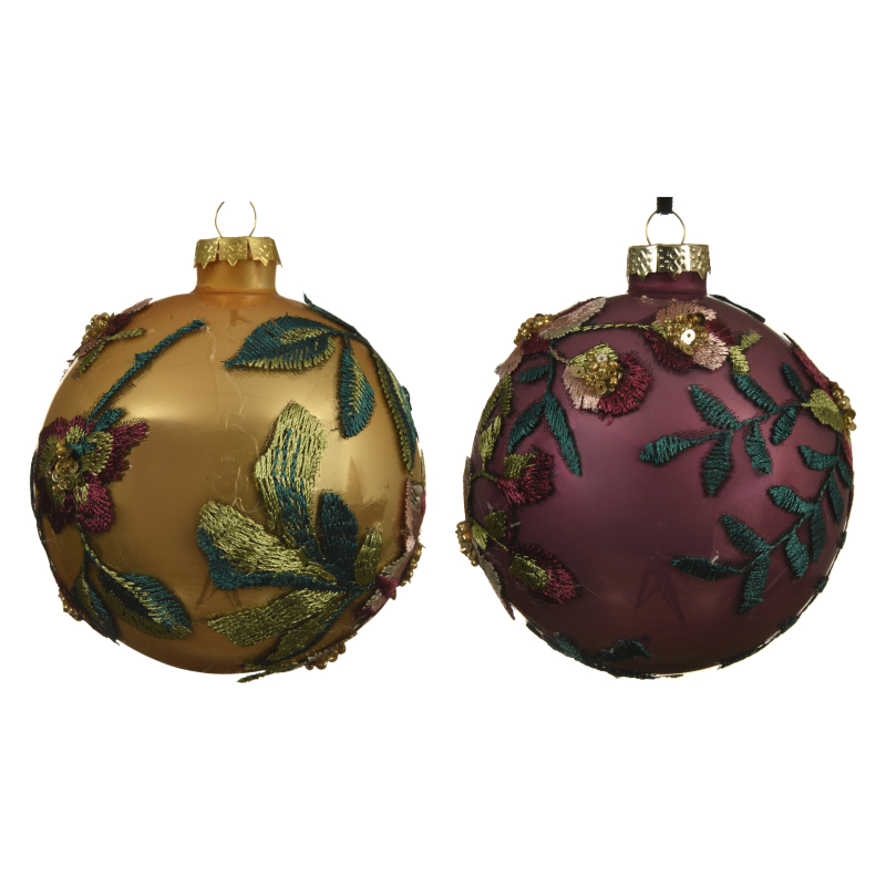 kerstbal glas bloem stof 10cm assortiment