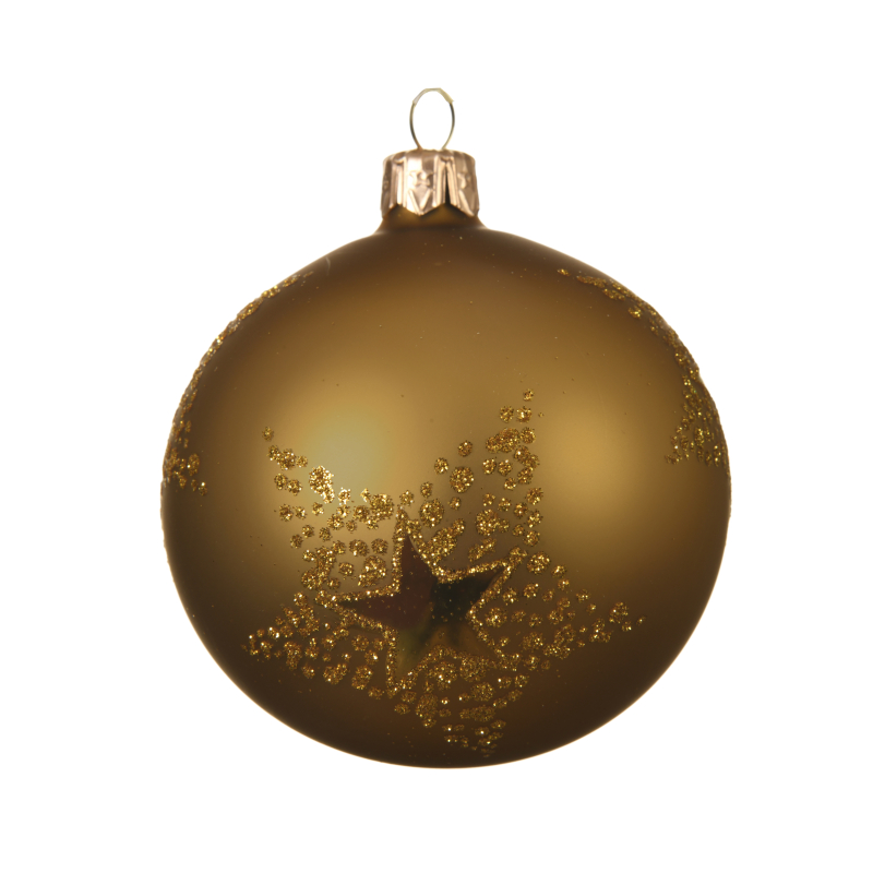 kerstbal glas mosterd ster stip 8cm