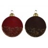 kerstbal glas flock 8cm rood/paars