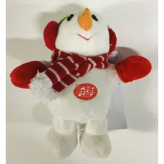 sneeuwpop knuffel met kerstmuziek 15 cm
