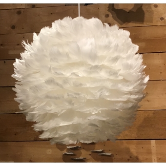 lamp hang bol met echte veren wit 30cm