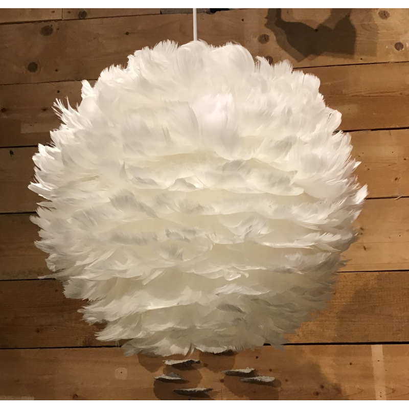 lamp hang bol met echte veren wit 30cm