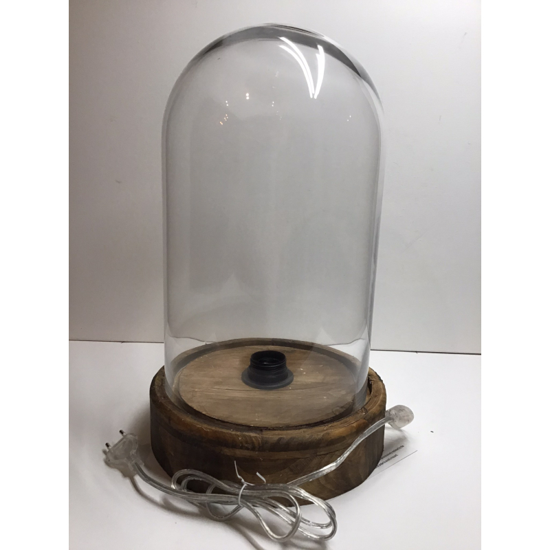 lamp schemer stolp glas met hout rond 42 hoog 25 breed