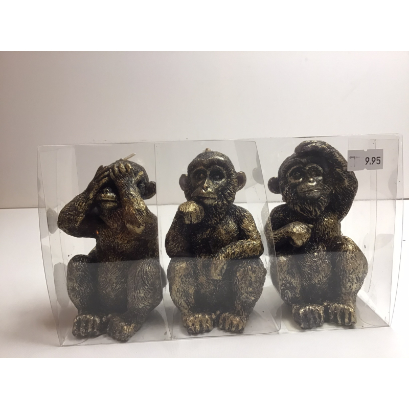 aap kaars goud zwart 3 stuks 21x12