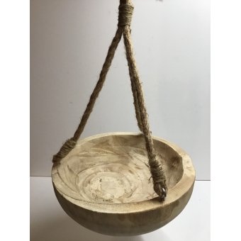 schaal hout hang met touw 30x8