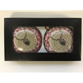 kerstbal glas schijf 2 stuks rendier 