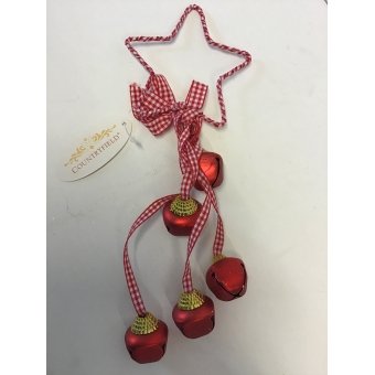 hanger ster met kerstklokken rood 25x10