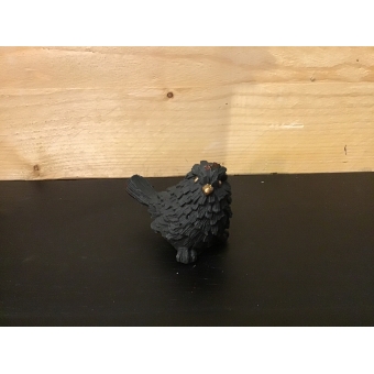 Vogel, zwart met goud detail 7x9 cm