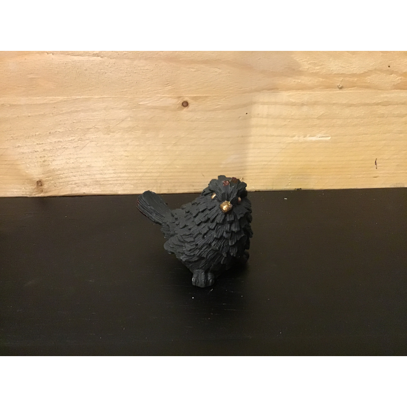 Vogel, zwart met goud detail 7x9 cm