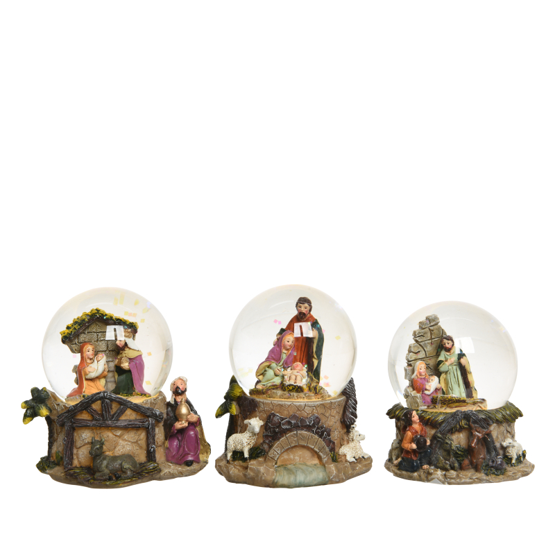 led sneeuwbol kerststal 1L 3 ass 7.5x8cm