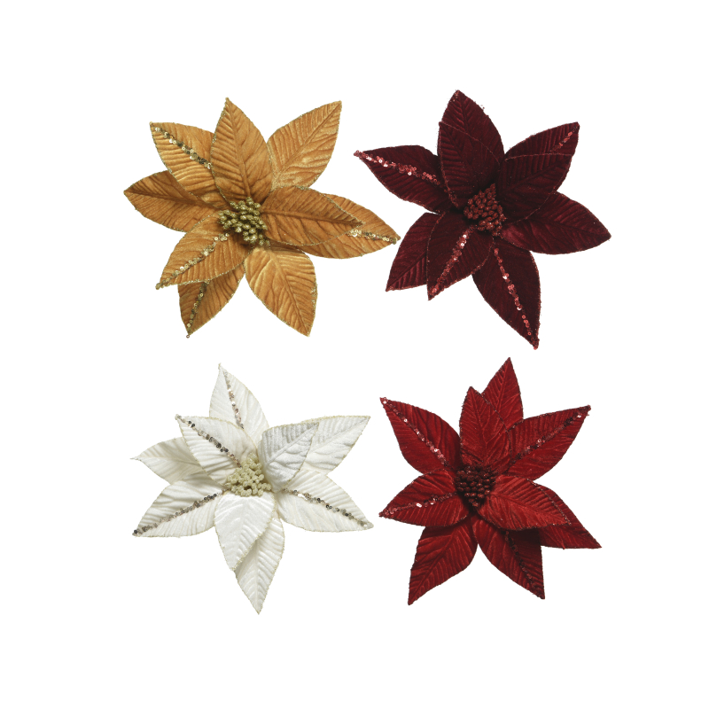bloem poinsettia kerstster fluweel assortiment 32x32