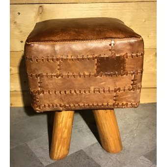 Poef runderleder 34x34cm 43cm hoog